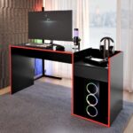 Escrivaninha Mesa Gamer EROS preto/vermelho: tampo amplo, estrutura robusta e conforto ergonômico para seu setup. - Imagem 2