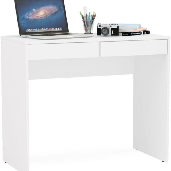 Escrivaninha Tijuca Branco Politorno: funcional, compacta e com 2 gavetas para organizar seu home office com estilo.