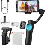 Estabilizador Celular Gimbal 3 Eixos AI Rastreamento Automático,Controle Remoto Destacável,Haste Extensível Integrada,Tripé e Luz Estabilizador Celular para Iphone Vlog Viagem (Preto)