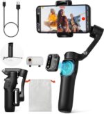 Estabilizador Celular Gimbal 3 Eixos AI Rastreamento Automático,Controle Remoto Destacável,Haste Extensível Integrada,Tripé e Luz Estabilizador Celular para Iphone Vlog Viagem (Preto)