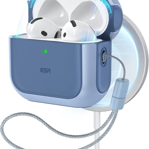 Estojo ESR para AirPods 4 com MagSafe, proteção contra quedas e cordão, azul Orbit Hybrid 2024