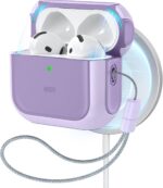 Estojo ESR para AirPods 4 roxo: proteção contra quedas, compatível com MagSafe e com cordão para uso prático.