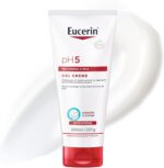 Eucerin pH5 Gel Creme Corporal hidrata por 24h, restaura a barreira da pele e tem textura ultraleve para pele sensível e seca.