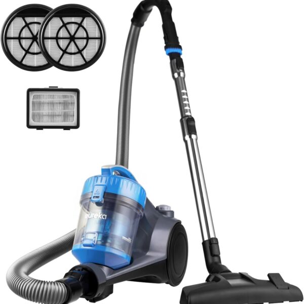 Eureka Whirlwind sem bolsa: leve, potente e ideal para carpetes e pisos duros com filtro lavável.