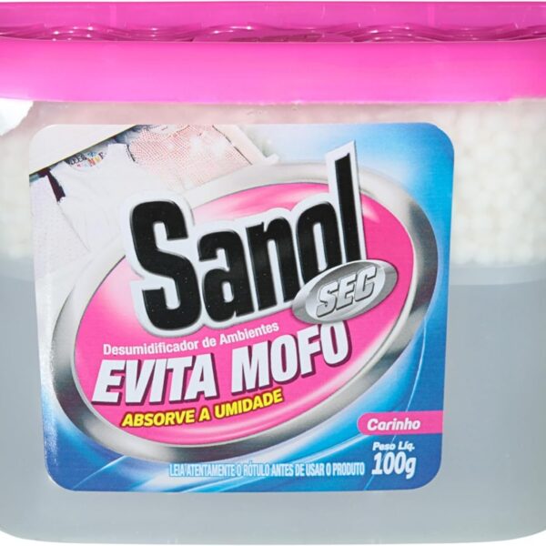 Evita Mofo Sanol Sec Baby 100 g: absorve a umidade e ajuda a proteger ambientes contra mofo.