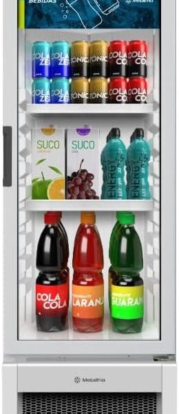 Expositor Metalfrio VB25 Light 256L com vidro antiembaçante, LED e Frost Free para bebidas sempre visíveis e geladas