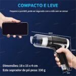 FINYQBET 4000mAh Aspirador de Pó Portátil sem Fio, Aspirar e Soprar 2 em 1, 50W Potente, Leve, Aspirador para Carro, Casa, Escritório, Limpeza de Pelos de Animais e Frestas (Preto) - Imagem 2