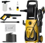 FINYQBET Lavadora de Alta Pressão 2000W: limpeza potente e prática para carros, garagens e pátios com 120 bar e carretel giratório.