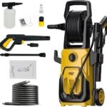 FINYQBET Lavadora de Alta Pressão 2000W: limpeza potente e prática para carros, garagens e pátios com 120 bar e carretel giratório.