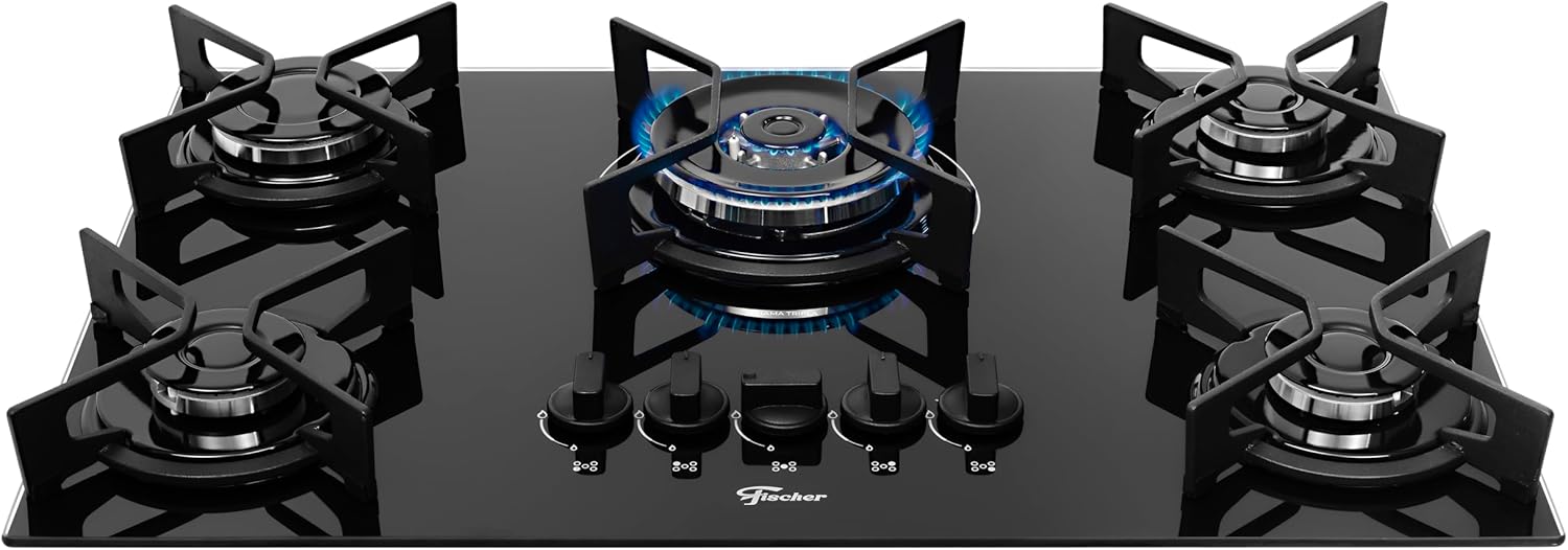 FISCHER COOKTOP À GÁS 5 BOCAS TRIPLA CHAMA FIT LINE FISCHER COOKTOP À GÁS 5 BOCAS TRIPLA CHAMA FIT LINE TREMPE IRON MESA VIDRO PRETO BIVOLT 36340-102674