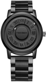 FOXBOX Relógio masculino de aço inoxidável preto magnético Force S: estilo e resistência para o dia a dia