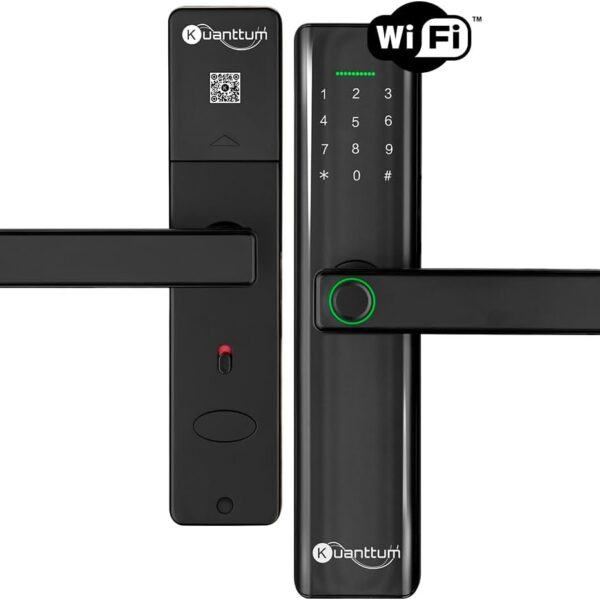 Fechadura Digital Biométrica Wi-Fi Inteligente Kuanttum Delta Pro com abertura por app, senha, tag e biometria para mais segurança.
