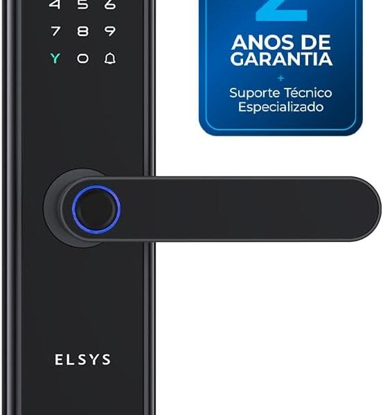 Fechadura Digital Elsys Blues com Wi-Fi, biometria e senha: mais segurança e praticidade na abertura.