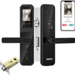Fechadura Digital Inteligente com Câmera: biometria, senha, cartão, chave e app Tuya para acesso remoto seguro