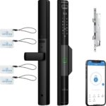 Fechadura Inteligente 6 em 1 para Porta de Alumínio: acesso facial, digital, cartão, senha, chave e app Tuya. Segurança e praticidade automáticas.