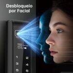 Fechadura Inteligente 6 em 1 para Porta de Alumínio: acesso facial, digital, cartão, senha, chave e app Tuya. Segurança e praticidade automáticas. - Imagem 2