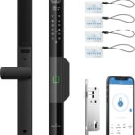 Fechadura Inteligente 6 em 1 para Portas de Alumínio: acesso facial, digital, app e senha com travamento automático.