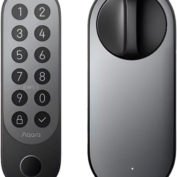 Fechadura Inteligente U200 Preta com Alexa, Google Home, Matter, impressão digital, NFC e bloqueio automático para sua casa inteligente.