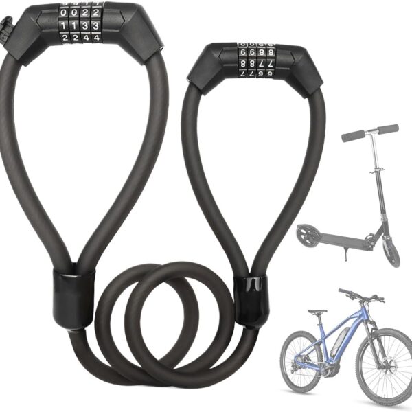 Fechadura antirroubo para scooter e bicicleta com cabo de aço e senha de 4 dígitos, alta segurança e fácil transporte