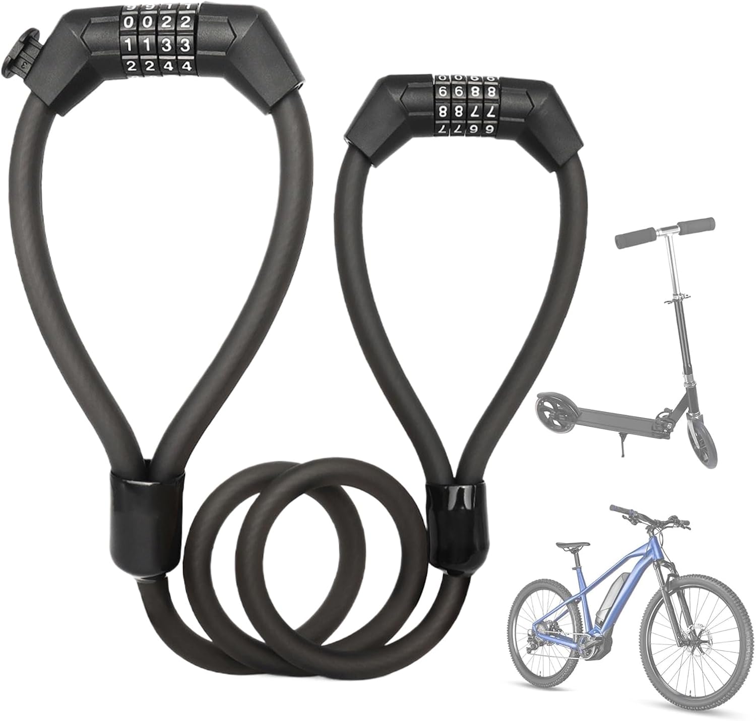 Fechadura antirroubo para scooter e bicicleta com cabo de aço Fechadura antirroubo para scooter e bicicleta com cabo de aço e senha de 4 dígitos, alta segurança e fácil transporte