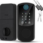 Fechadura inteligente 4 em 1 com impressão digital, senha, cartão IC e trava automática. Segurança e praticidade para sua porta.