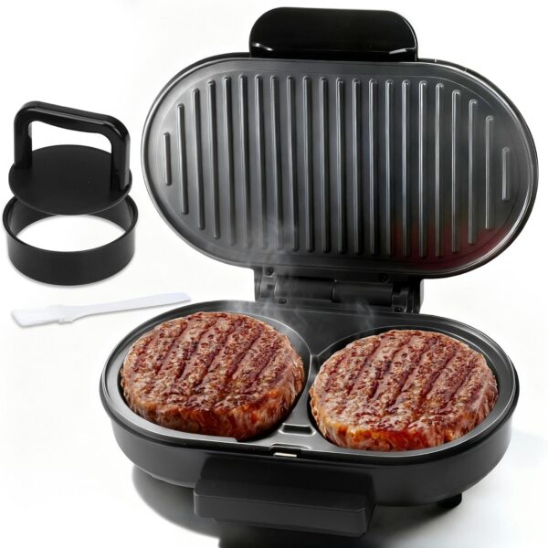 FineMade Mini churrasqueira dupla, sanduicheira de café da manhã, hambúrguer, prensa de hambúrguer, churrasqueira Panini, churrasqueira elétrica pequena, ideal para fazer café da manhã, almoço e