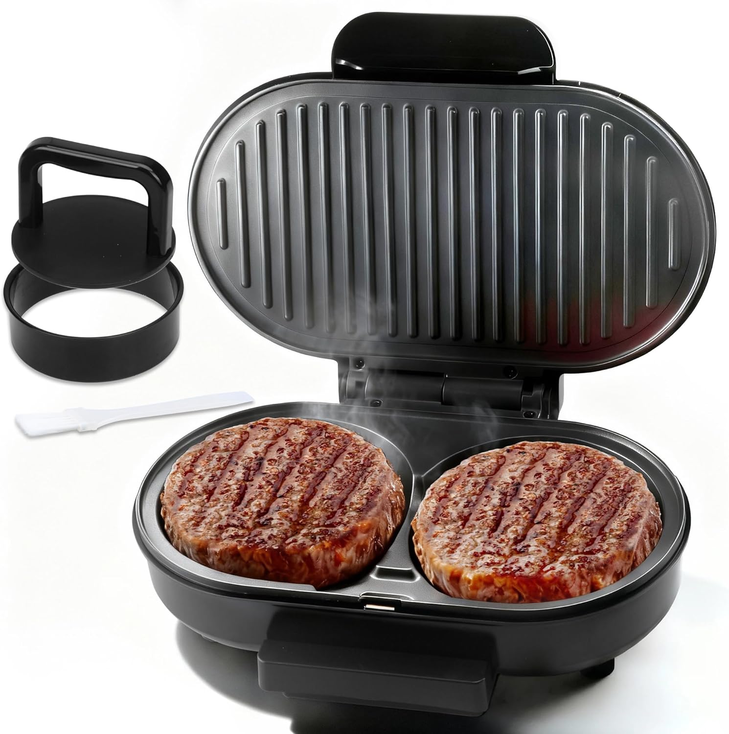 FineMade Mini churrasqueira dupla, sanduicheira de café da manhã, hambúrguer, FineMade Mini churrasqueira dupla, sanduicheira de café da manhã, hambúrguer, prensa de hambúrguer, churrasqueira Panini, churrasqueira elétrica pequena, ideal para fazer café da manhã, almoço e
