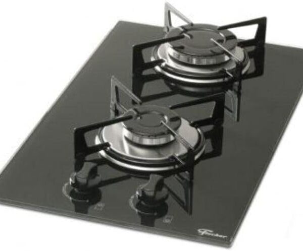 Fischer Cooktop 2 Bocas em Vidro Preto, acendimento superautomático e queimadores potentes para sua cozinha