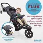 Flux Carrinho de Bebê Infanti Preto: conforto e proteção com 3 rodas, assento reclinável e capota UV50+ ampla. - Imagem 2