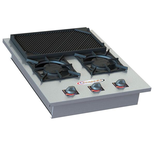 Fogão 2 Bocas de Embutir Itajobi Inox com chapa baixa pressão 20x20 e 2 queimadores, ideal para uso profissional.