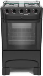 Fogão 4 Bocas Mueller Bivolt com Acendimento Automático: praticidade e design preto fosco para sua cozinha.