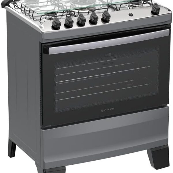 Fogão 5 Bocas Atlas Agile Up com mesa de inox, forno 82L e vidro duplo temperado para mais praticidade e desempenho.