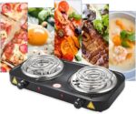 Fogão Elétrico 2 Bocas Cooktop de mesa 127V – Fogareiro Portátil Cooktop de Mesa para Camping, Viagem e Uso Doméstico (Preto)