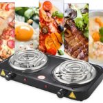 Fogão Elétrico 2 Bocas Cooktop de mesa 127V – Fogareiro Portátil Cooktop de Mesa para Camping, Viagem e Uso Doméstico (Preto)