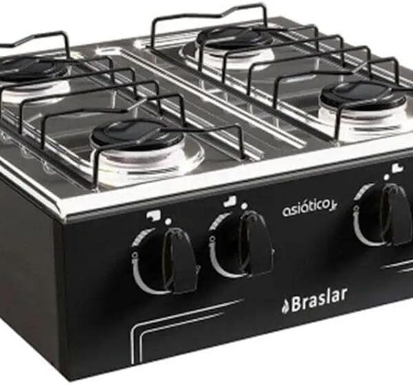 Fogão Portátil 4 Bocas Asiatico Junior Braslar Preto