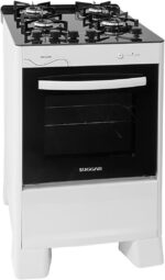 Fogão Suggar Neo Glass branco 4 bocas com mesa de vidro, forno 56L e acendimento automático