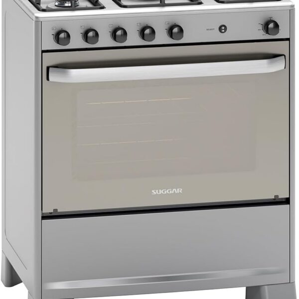 Fogão Suggar Select 5 bocas com tripla chama, mesa de inox, forno 90 L e acendimento automático