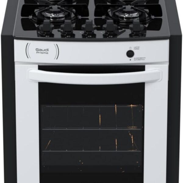 Fogão a Gás de Embutir Gaudi Prisma Vitreo Branco GLP com 4 bocas para cozinhar com praticidade e estilo.