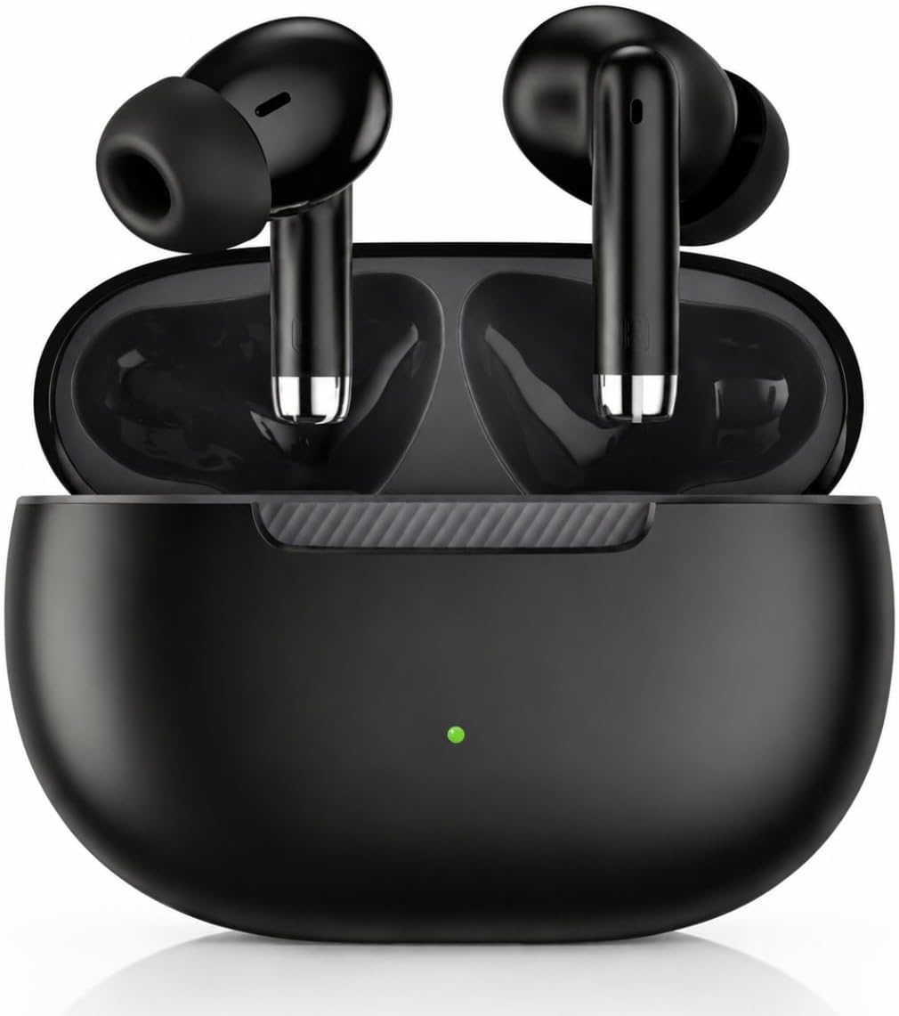 Fone Bluetooth 5.4 TWS com cancelamento de ruído, IPX4 e Fone Bluetooth 5.4 TWS com cancelamento de ruído, IPX4 e microfone: ideal para treino, corrida e trabalho.
