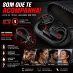 Fone Bluetooth Esportivo TWS com Gancho, IPX5 e Estojo Carregador para Corrida e Academia