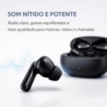 Fone de Ouvido Bluetooth 5.4 Sem Fio TWS Preto com Microfone, Estojo Carregador, Encaixe Confortável para Música, Chamadas e Academia, Compatível com Android e iPhone - Imagem 2