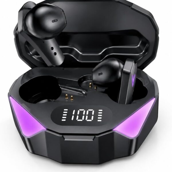 Fone de Ouvido Bluetooth 5.3 TWS Gamer: som imersivo, microfone integrado e case com display LED para mais praticidade.