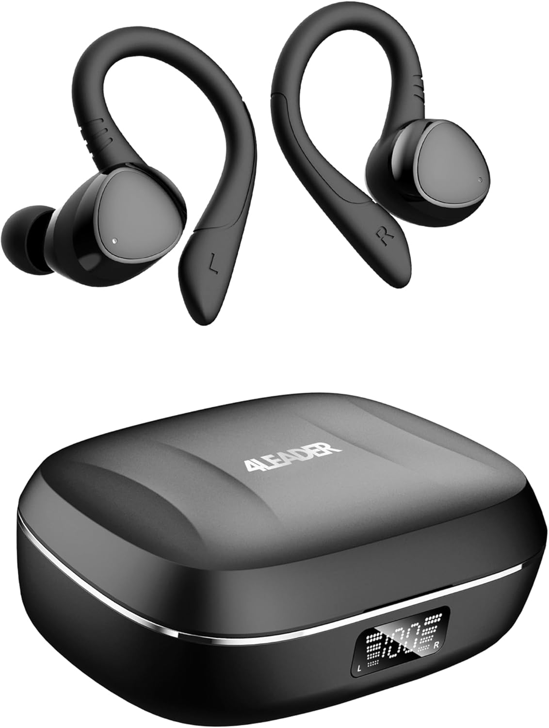 Fone de Ouvido Bluetooth com Microfone e Cancelamento de Ruído Fone de Ouvido Bluetooth com Microfone e Cancelamento de Ruído Ativo - 4Leader, à Prova D'água e com até 20 Horas de Reprodução - Melhor Escolha para Esportes e Atividades ao Ar Livre - Preto