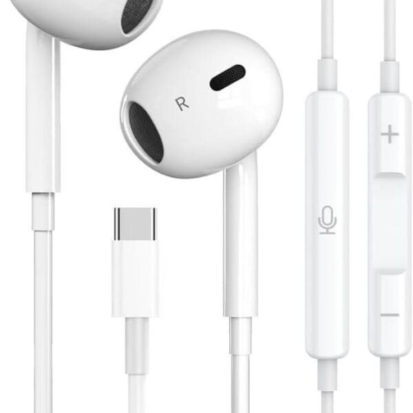 Fones USB-C Premium para iPhone e Galaxy: áudio cristalino, microfone e controle remoto, compatível com USB-C