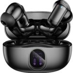 Fones de Ouvido Bluetooth Sem Fio 60 Horas de Reprodução Fones de Ouvido Esportivos IPX5 À Prova D'Água Fones de Ouvido de Graves Profundos para iOS Android, Preto