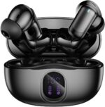 Fones de Ouvido Bluetooth Sem Fio 60 Horas de Reprodução Fones de Ouvido Esportivos IPX5 À Prova D'Água Fones de Ouvido de Graves Profundos para iOS Android, Preto