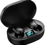 Fones de Ouvido Sem Fio TWS Bluetooth 5.0 Preto: conexão estável, controle touch e estojo com display LED para uso prático.