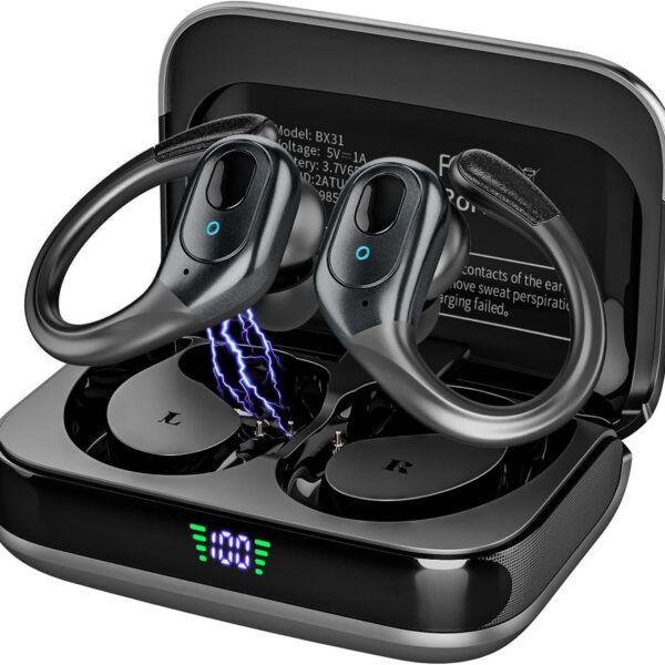 Fones esportivos sem fio Bluetooth com 75h de bateria, ENC, microfone HD e IP7 para treinos e chamadas claras