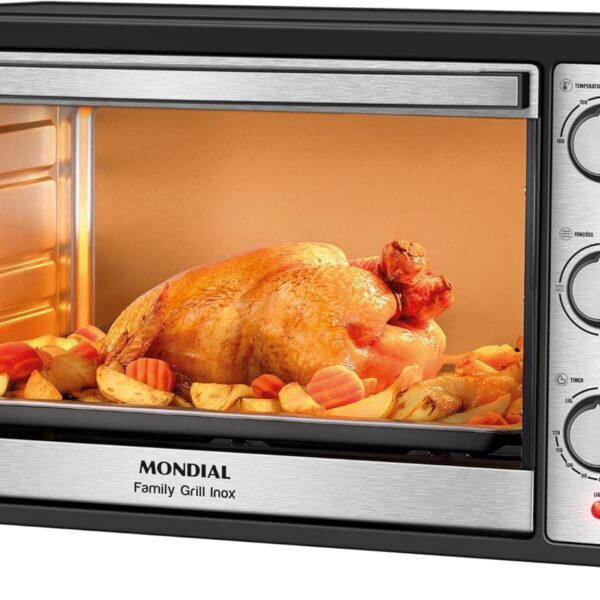 Forno Elétrico Mondial 60L Family Grill: potente, versátil e ideal para assar, grelhar e dourar suas receitas.