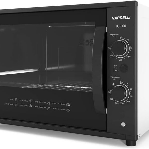 Forno Elétrico Nardelli Top 60L Branco 127V: alto desempenho, 1750W e controle preciso para assados perfeitos.
